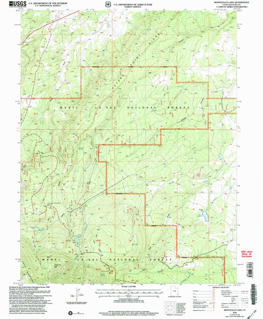 Classic USGS Monticello Lake Utah 7.5'x7.5' Topo Map Image