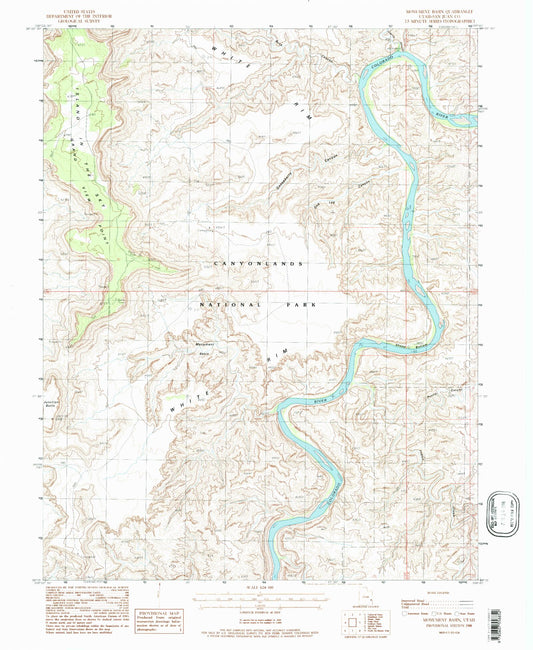 Classic USGS Monument Basin Utah 7.5'x7.5' Topo Map Image