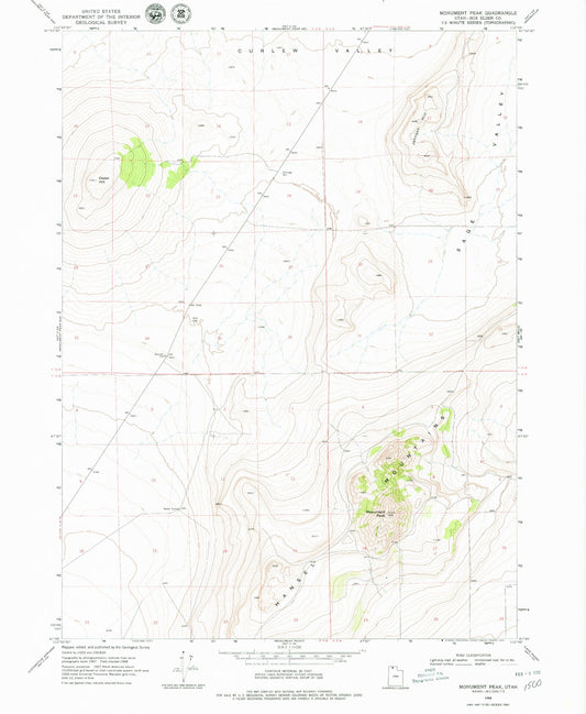 Classic USGS Monument Peak Utah 7.5'x7.5' Topo Map Image
