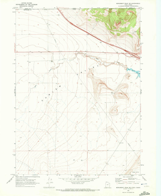 Classic USGS Monument Peak NE Utah 7.5'x7.5' Topo Map Image
