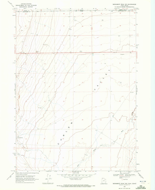 Classic USGS Monument Peak NW Utah 7.5'x7.5' Topo Map Image