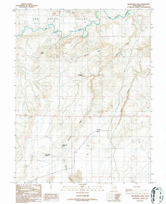Classic USGS Moonshine Wash Utah 7.5'x7.5' Topo Map Image