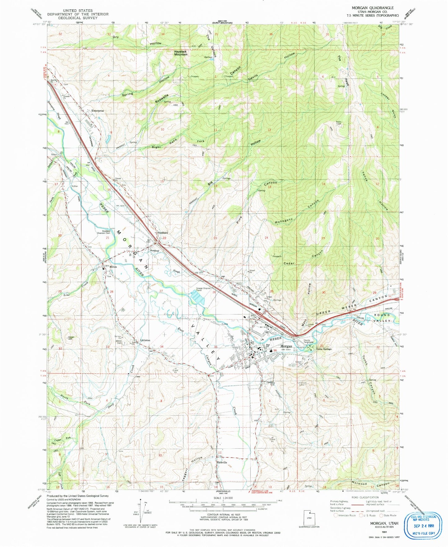 Classic USGS Morgan Utah 7.5'x7.5' Topo Map Image