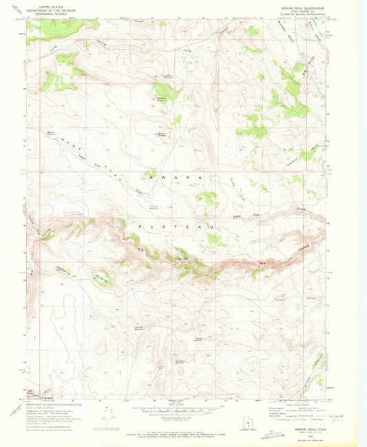 Classic USGS Moroni Peak Utah 7.5'x7.5' Topo Map Image