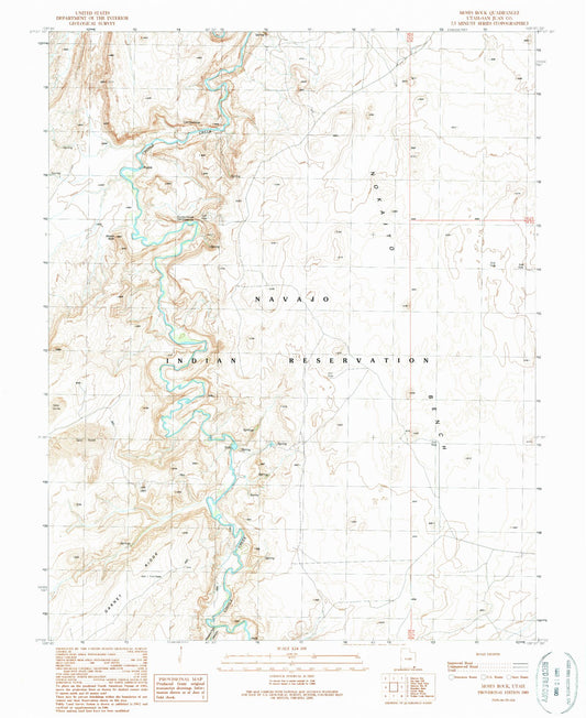 Classic USGS Moses Rock Utah 7.5'x7.5' Topo Map Image