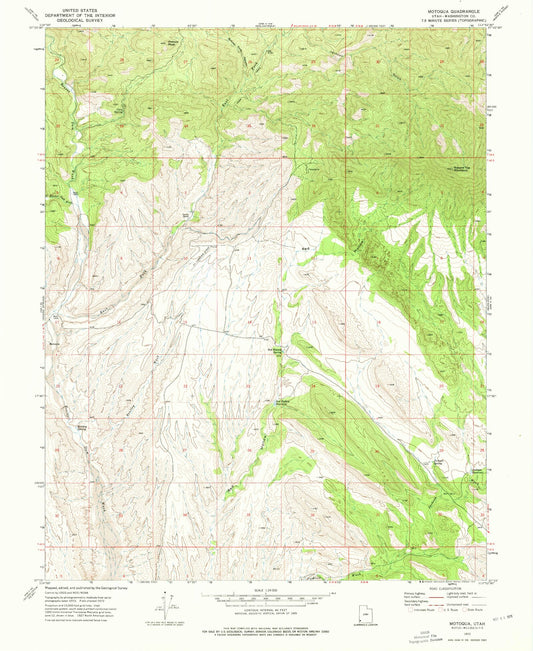Classic USGS Motoqua Utah 7.5'x7.5' Topo Map Image