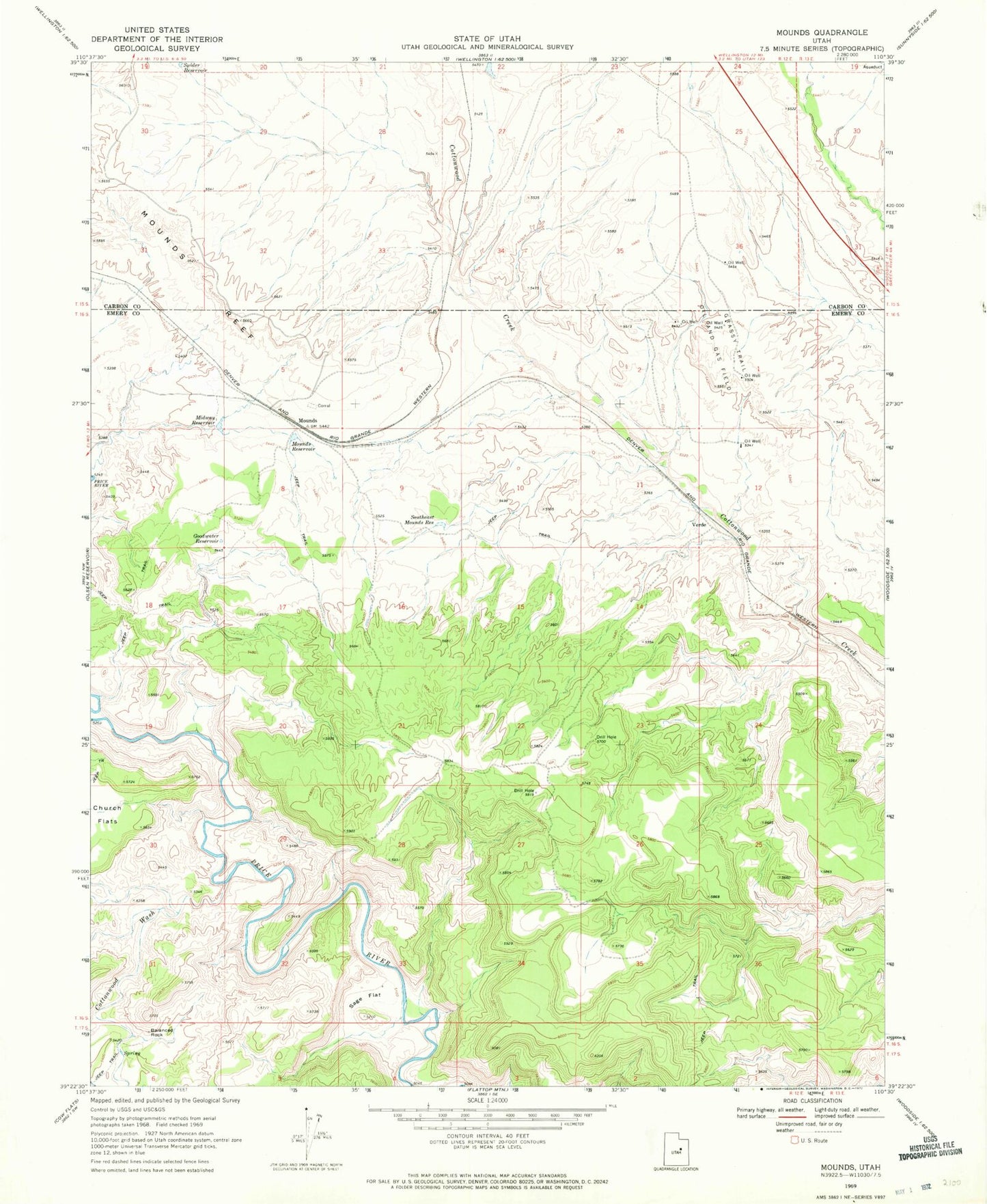 Classic USGS Mounds Utah 7.5'x7.5' Topo Map Image