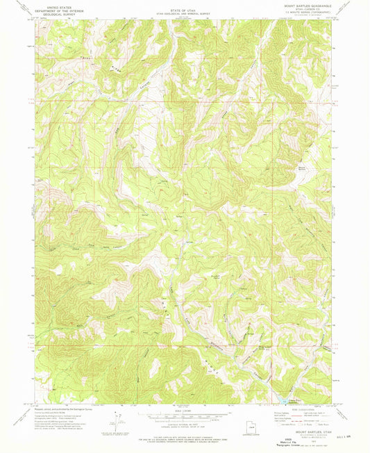 Classic USGS Mount Bartles Utah 7.5'x7.5' Topo Map Image