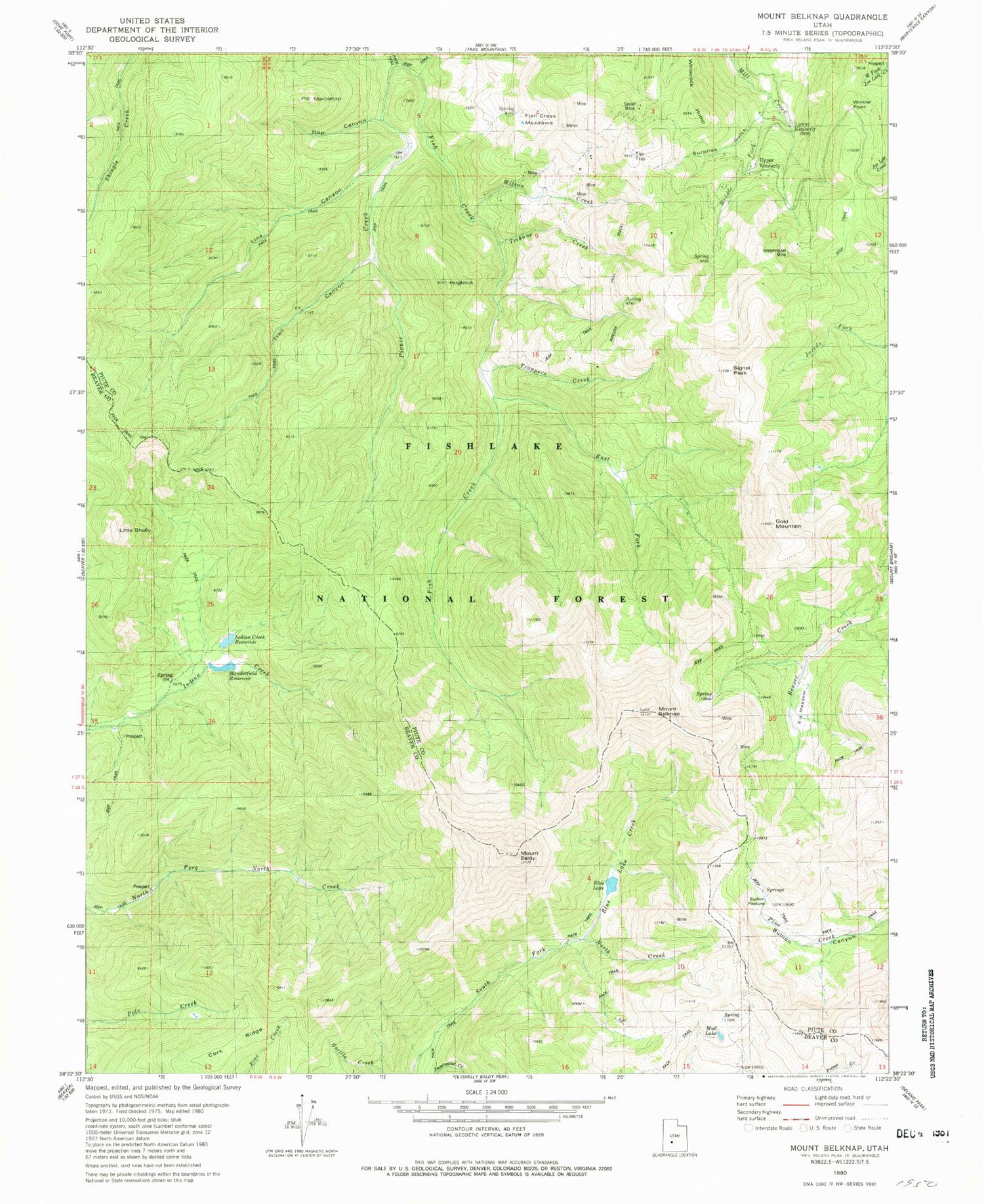 Classic USGS Mount Belknap Utah 7.5'x7.5' Topo Map Image