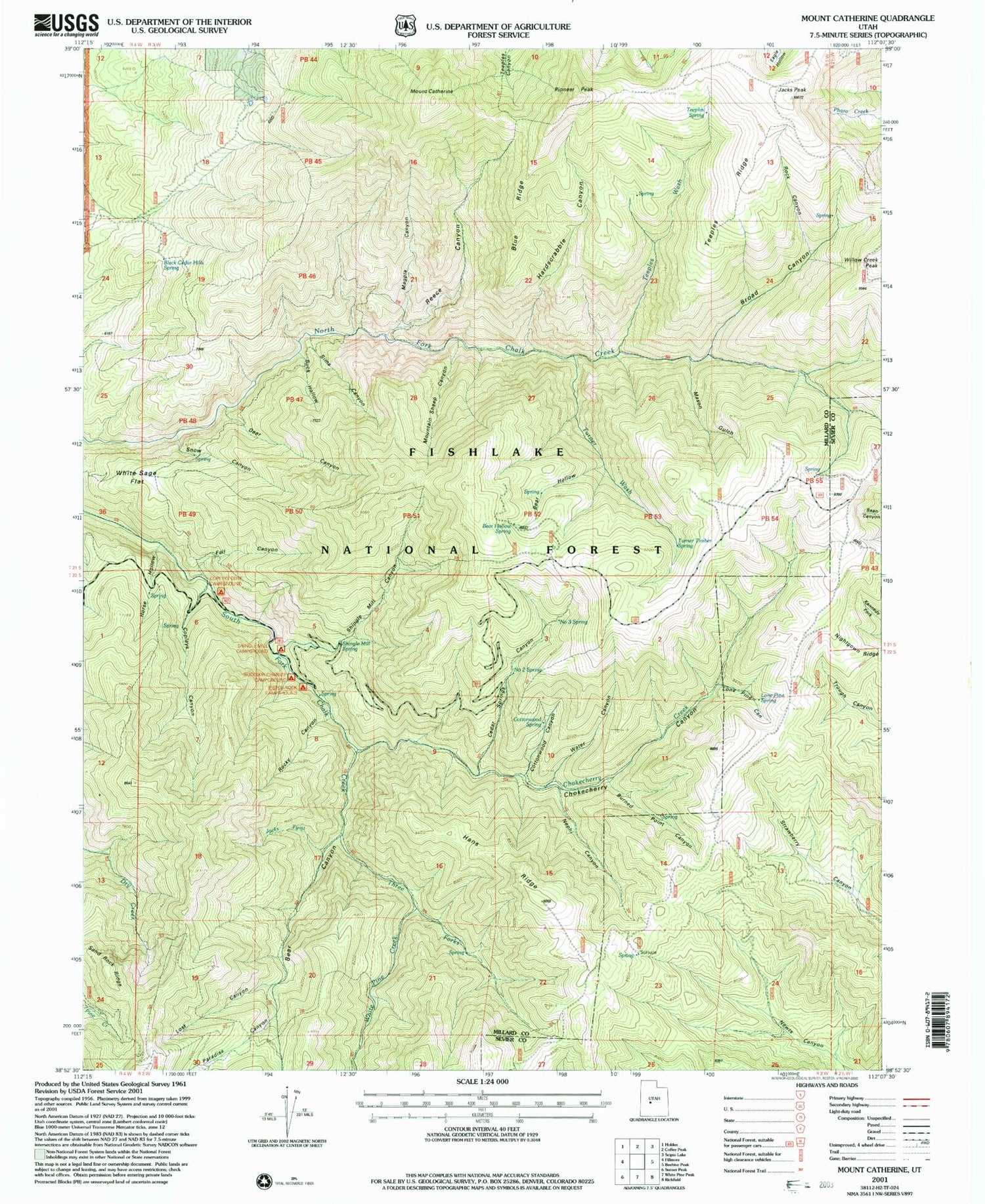 Classic USGS Mount Catherine Utah 7.5'x7.5' Topo Map Image