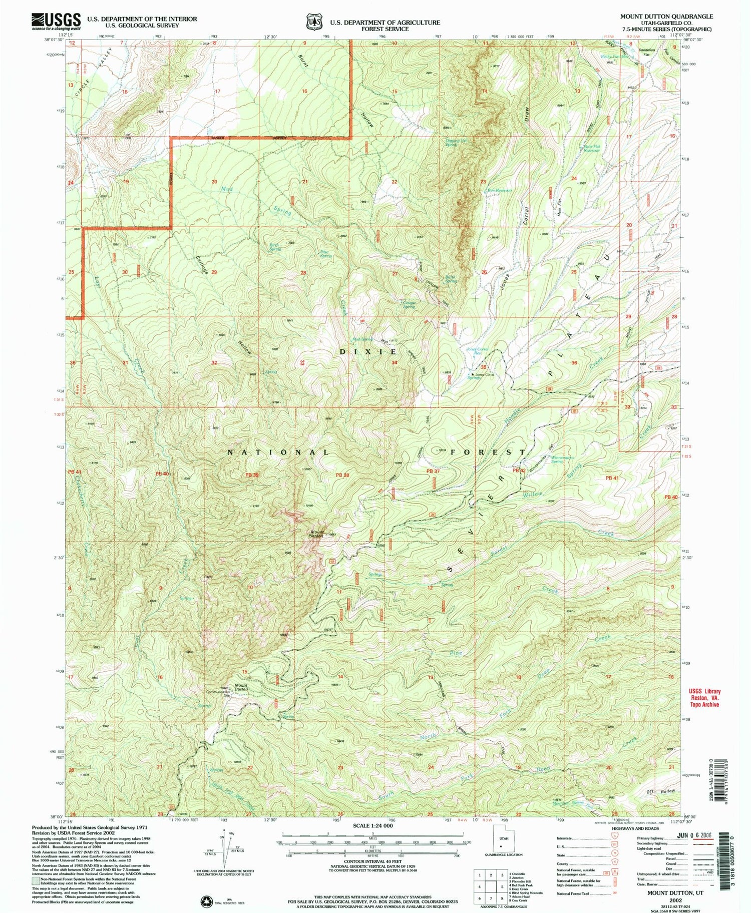Classic USGS Mount Dutton Utah 7.5'x7.5' Topo Map Image