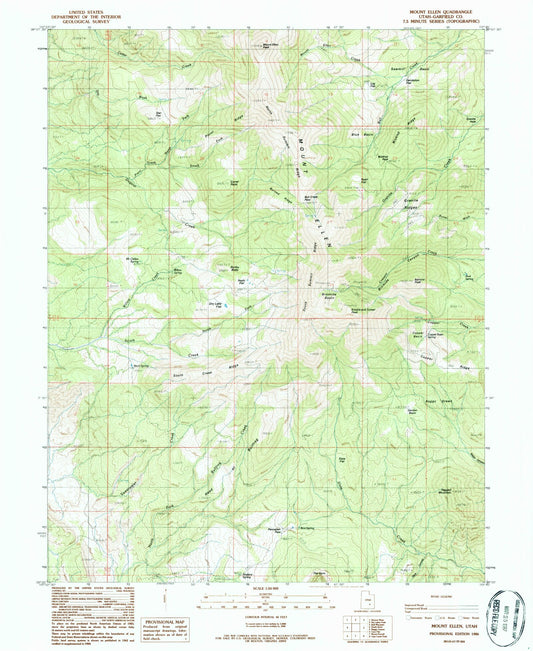 Classic USGS Mount Ellen Utah 7.5'x7.5' Topo Map Image
