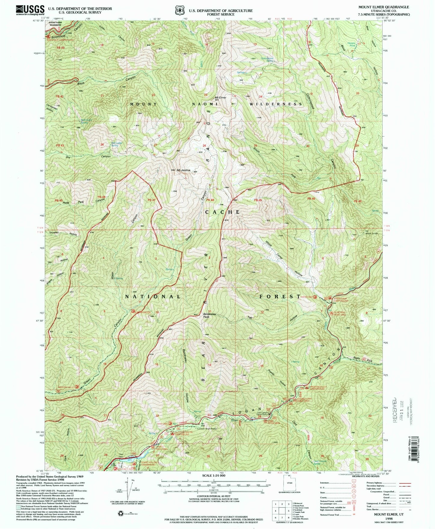 Classic USGS Mount Elmer Utah 7.5'x7.5' Topo Map Image