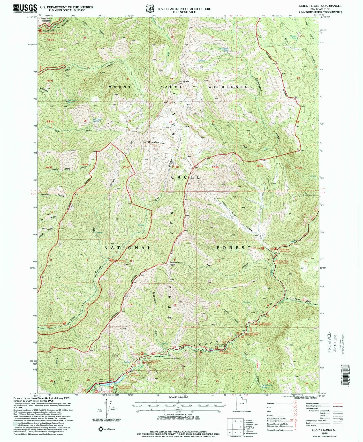 Classic USGS Mount Elmer Utah 7.5'x7.5' Topo Map Image