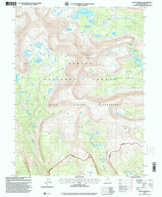 Classic USGS Mount Emmons Utah 7.5'x7.5' Topo Map Image