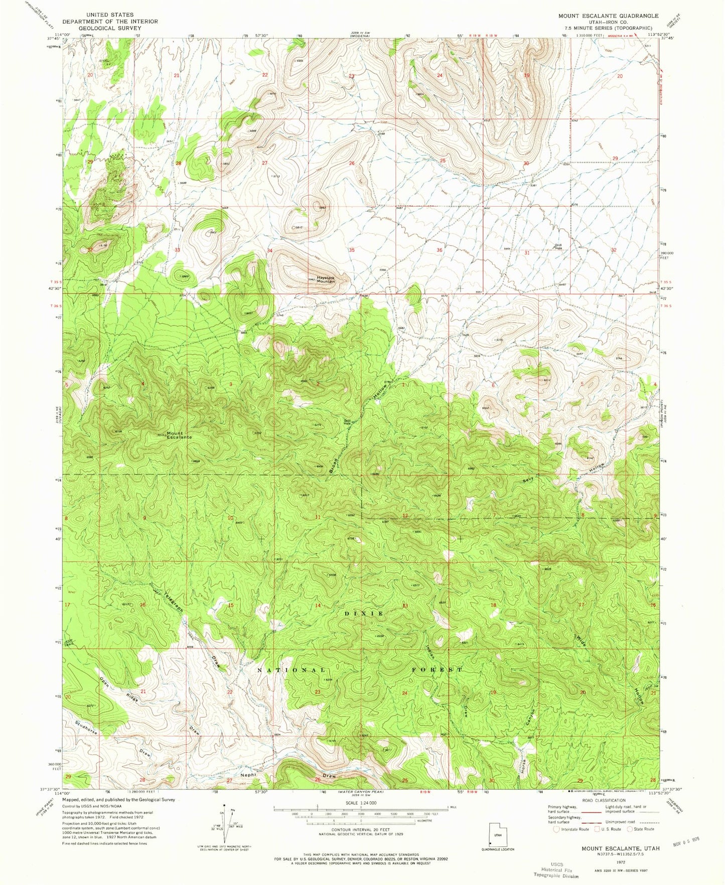 Classic USGS Mount Escalante Utah 7.5'x7.5' Topo Map Image