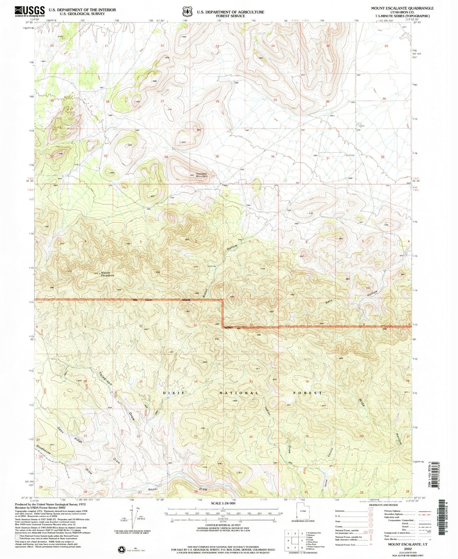 Classic USGS Mount Escalante Utah 7.5'x7.5' Topo Map Image