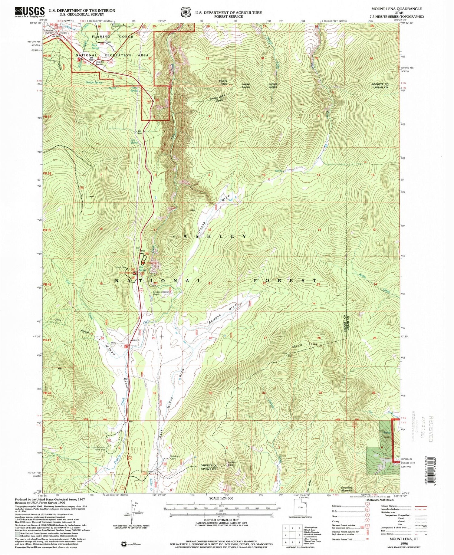 Classic USGS Mount Lena Utah 7.5'x7.5' Topo Map Image