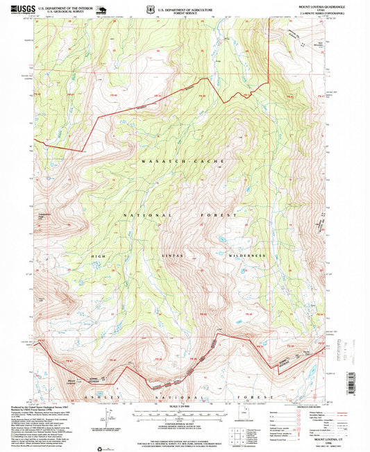 Classic USGS Mount Lovenia Utah 7.5'x7.5' Topo Map Image