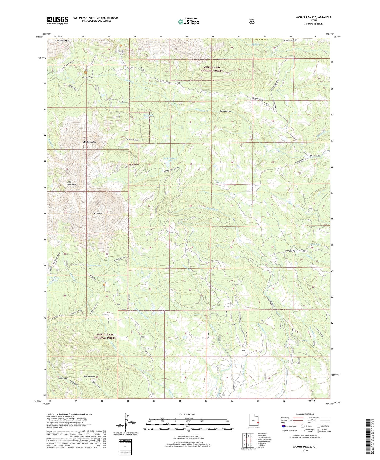 Mount Peale Utah US Topo Map Image