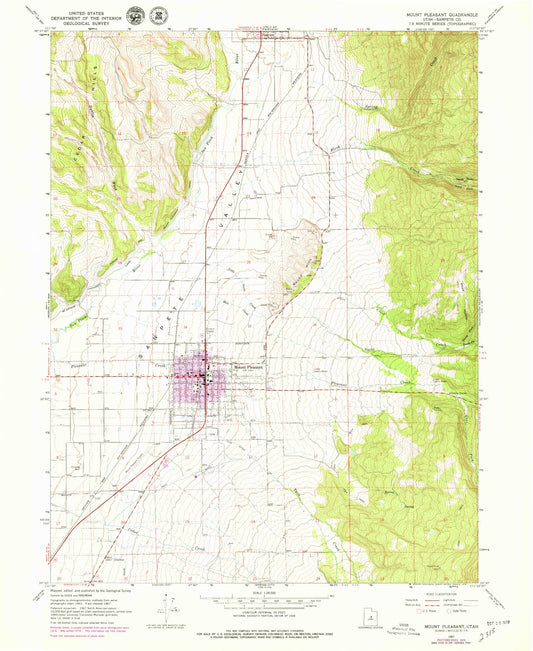 Classic USGS Mount Pleasant Utah 7.5'x7.5' Topo Map Image