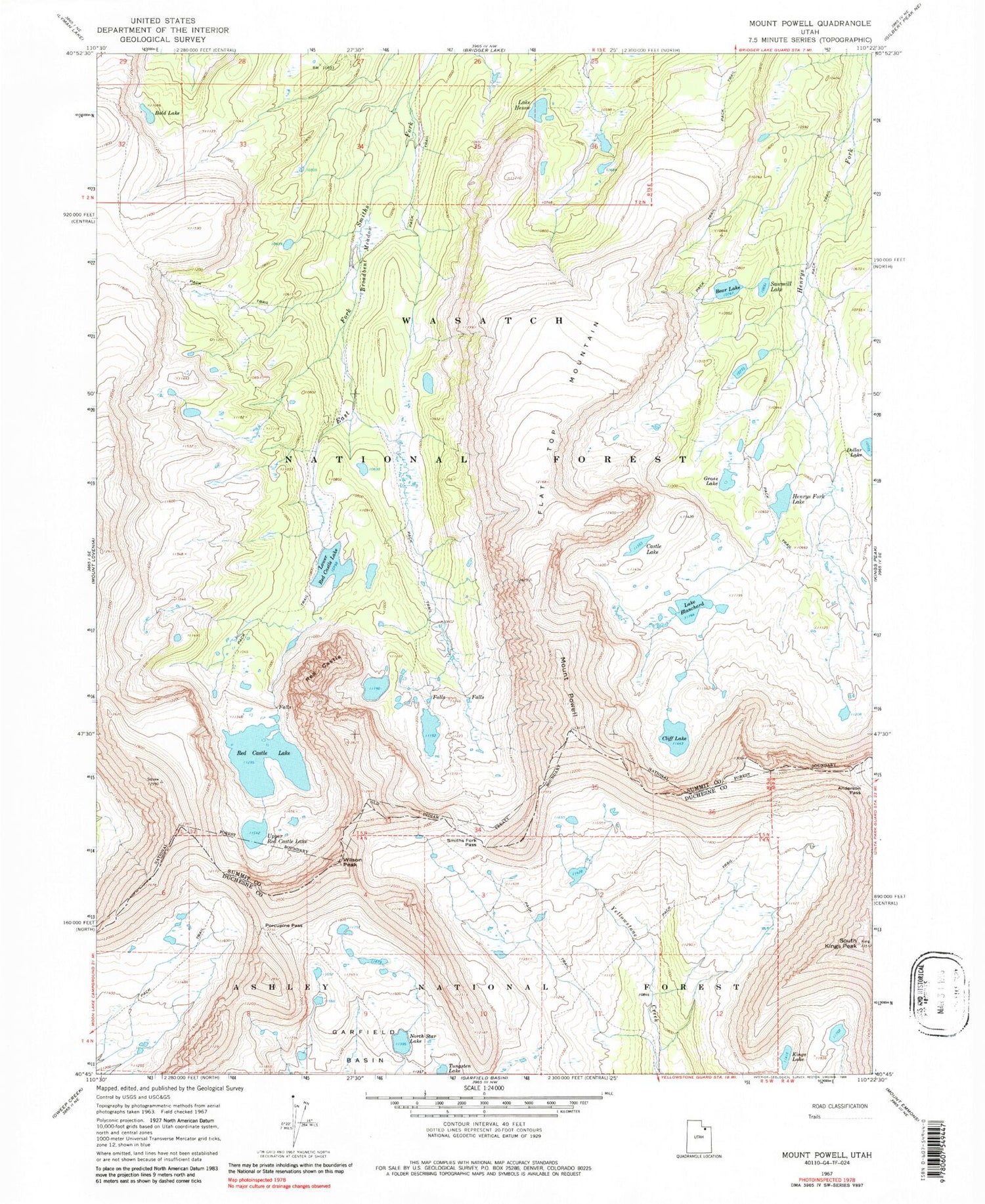 USGS Classic Mount Powell Utah 7.5'x7.5' Topo Map Image