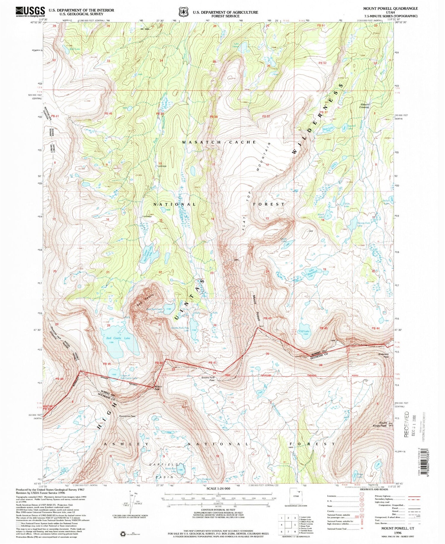 USGS Classic Mount Powell Utah 7.5'x7.5' Topo Map Image
