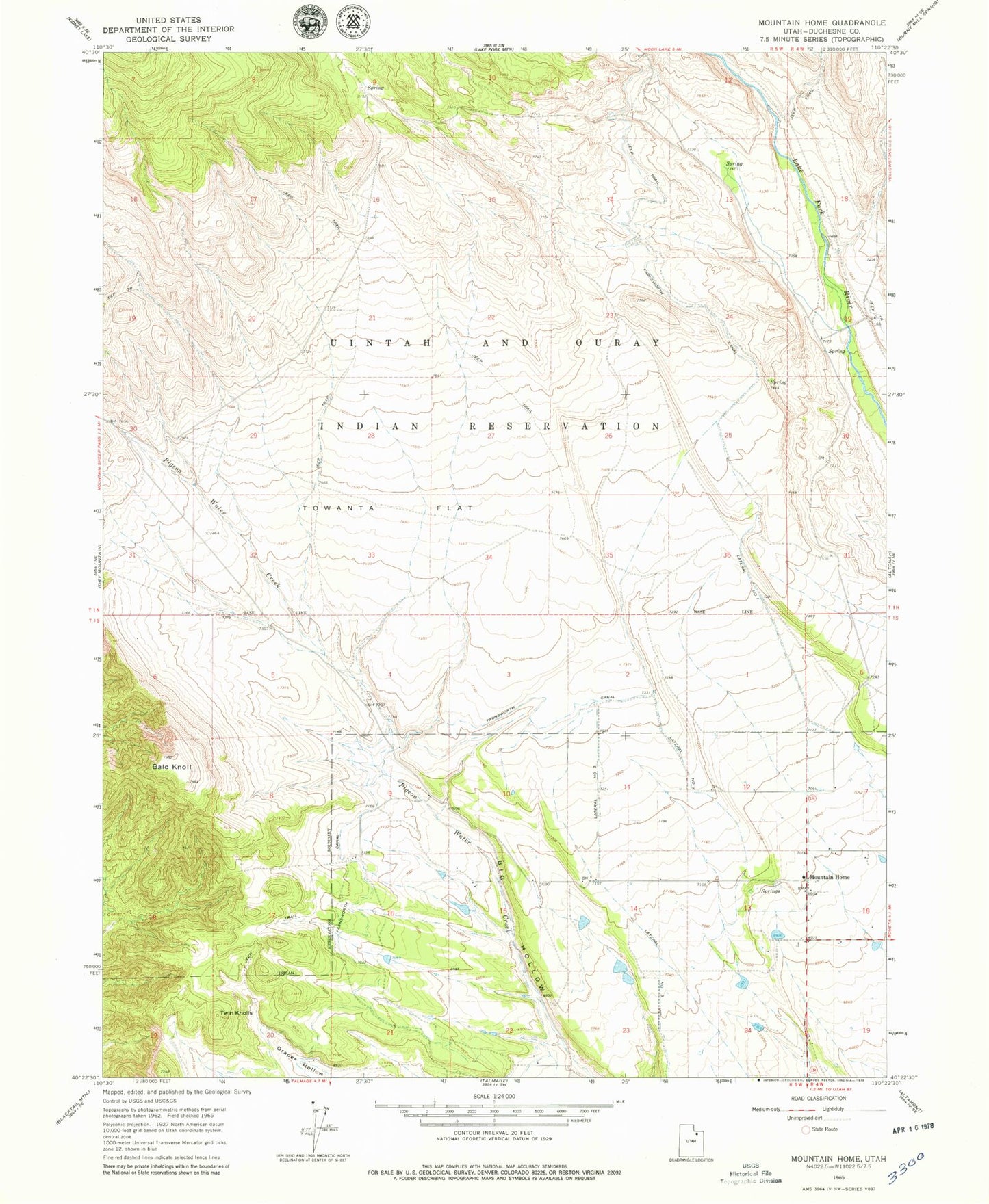 Classic USGS Mountain Home Utah 7.5'x7.5' Topo Map Image