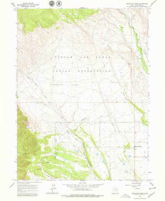Classic USGS Mountain Home Utah 7.5'x7.5' Topo Map Image