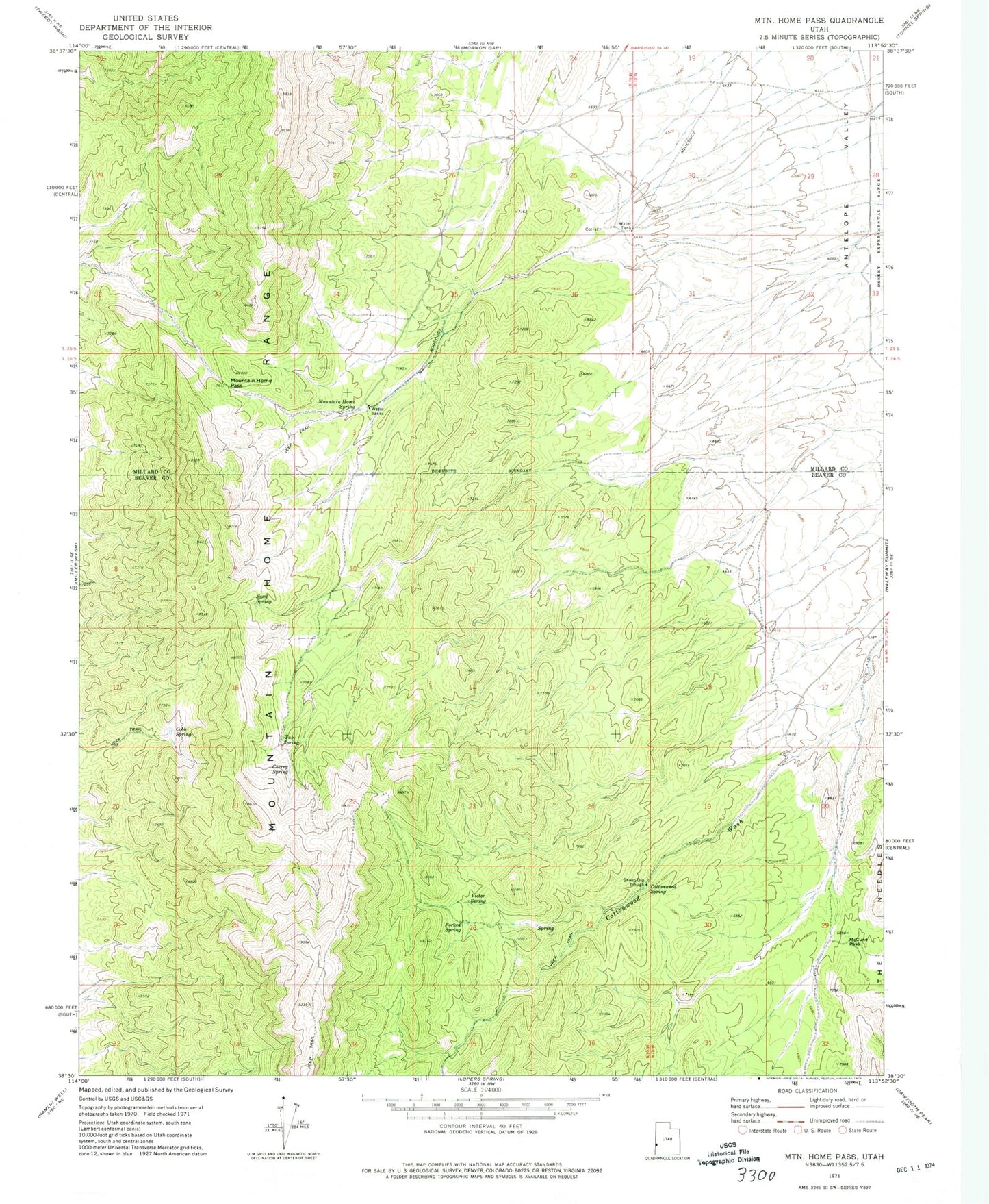 Classic USGS Mountain Home Pass Utah 7.5'x7.5' Topo Map Image