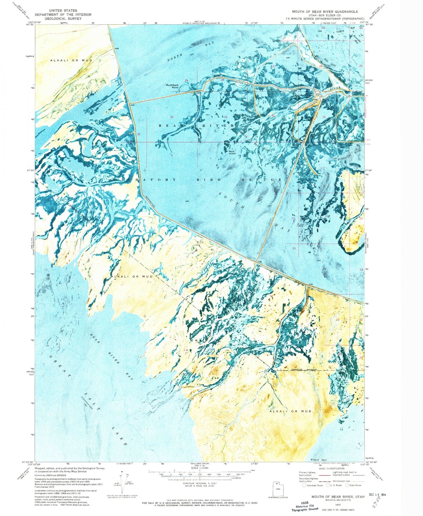 Classic USGS Mouth of Bear River Utah 7.5'x7.5' Topo Map Image