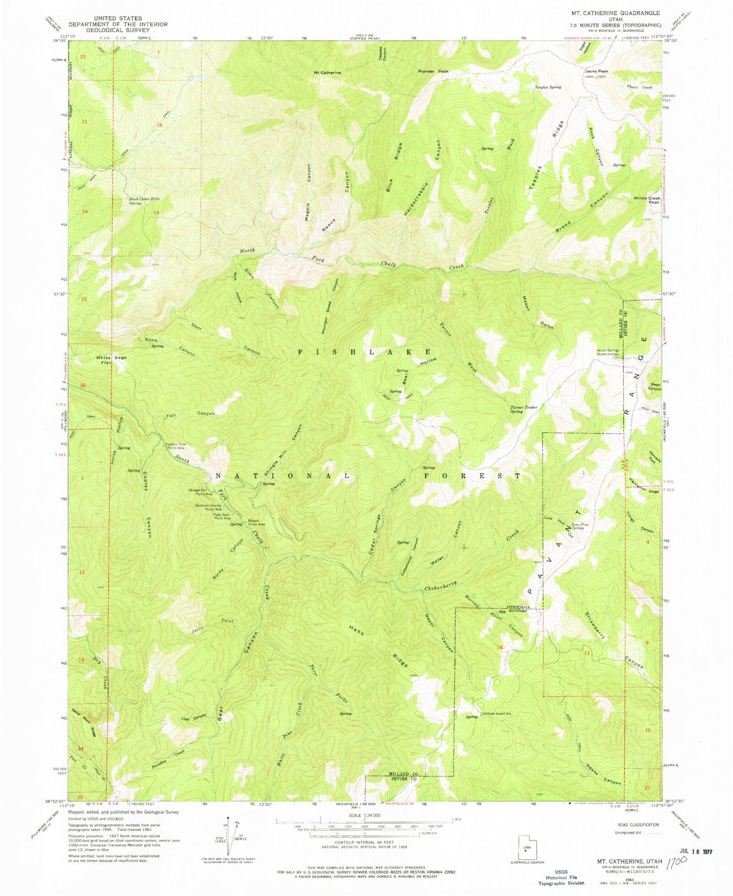 Classic USGS Mount Catherine Utah 7.5'x7.5' Topo Map Image