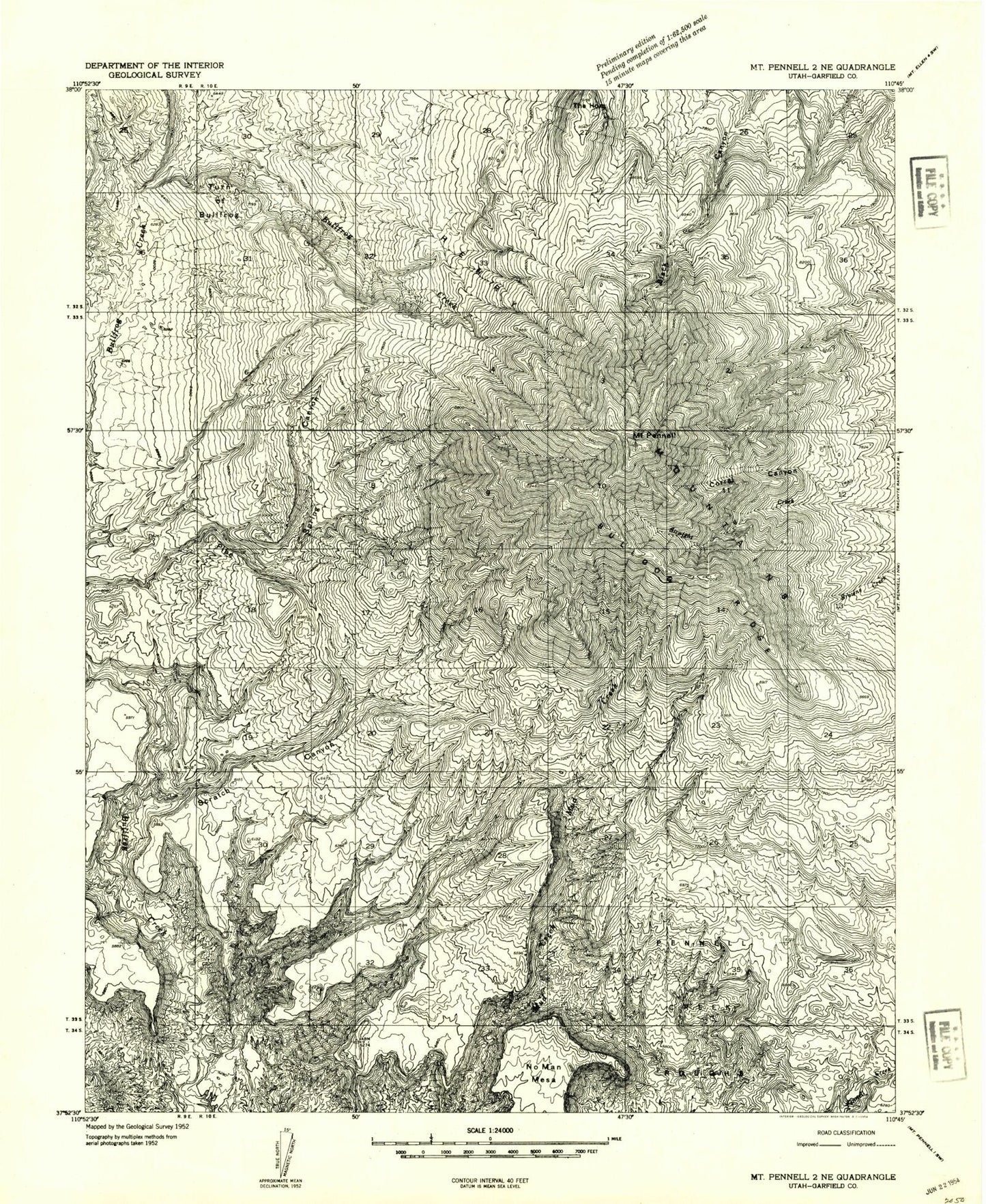 Classic USGS Mount Pennell Utah 7.5'x7.5' Topo Map Image