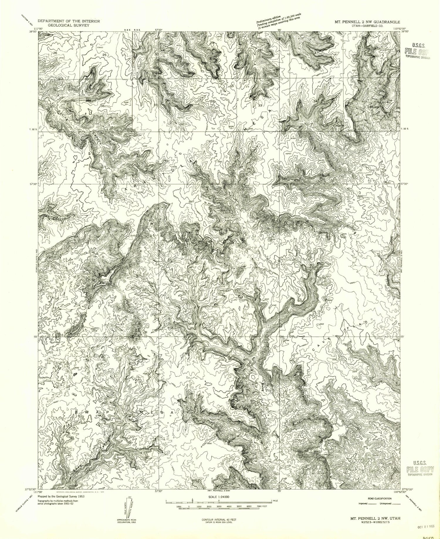 Classic USGS Cave Flat Utah 7.5'x7.5' Topo Map Image