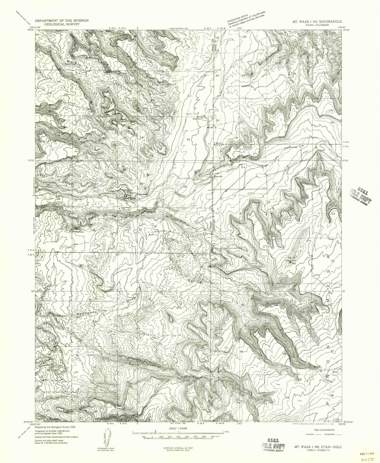 Classic USGS Marble Canyon Utah 7.5'x7.5' Topo Map Image