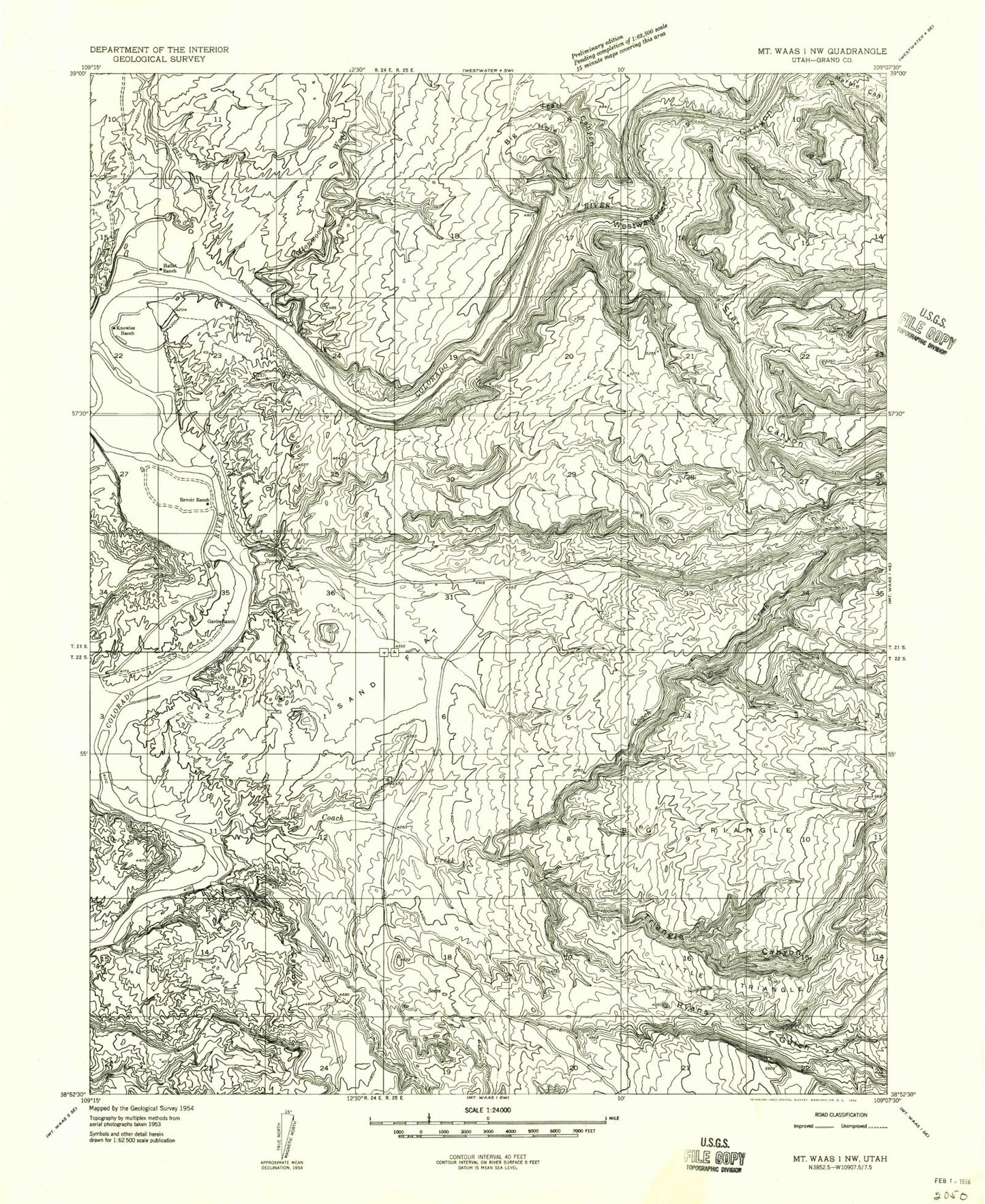 Classic USGS Big Triangle Utah 7.5'x7.5' Topo Map Image