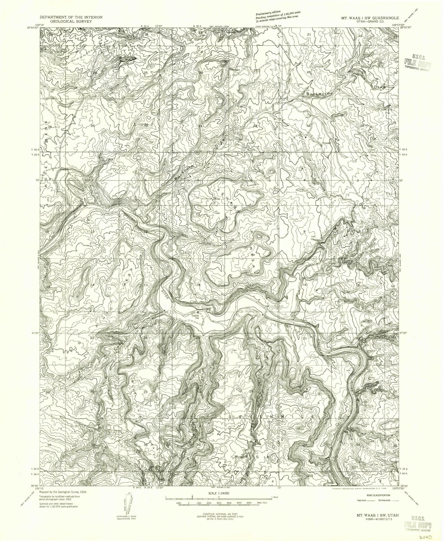 Classic USGS Blue Chief Mesa Utah 7.5'x7.5' Topo Map Image