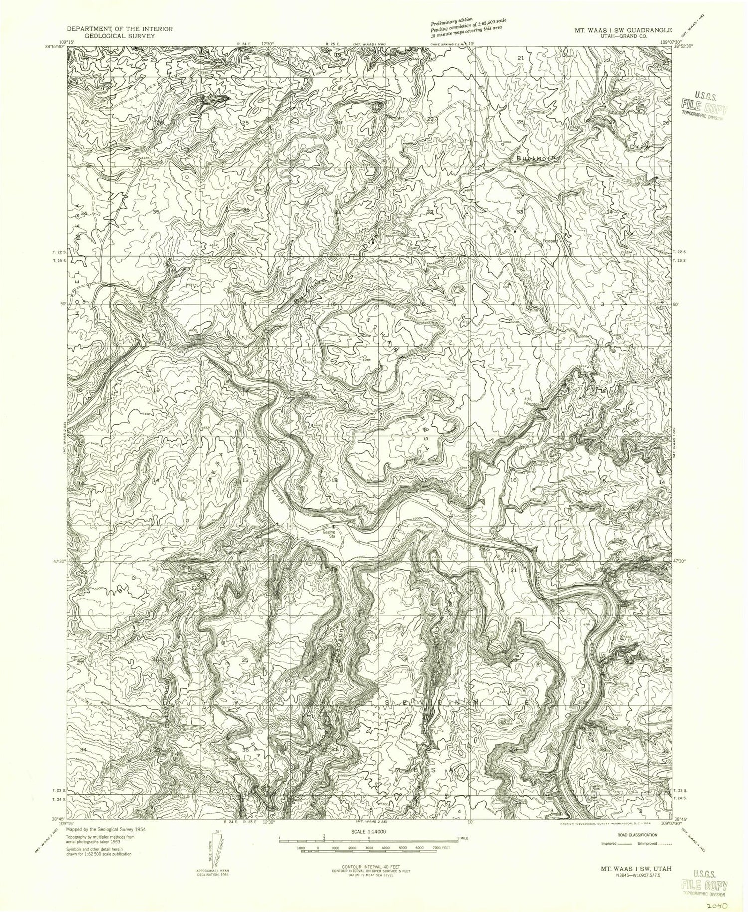 Classic USGS Blue Chief Mesa Utah 7.5'x7.5' Topo Map Image