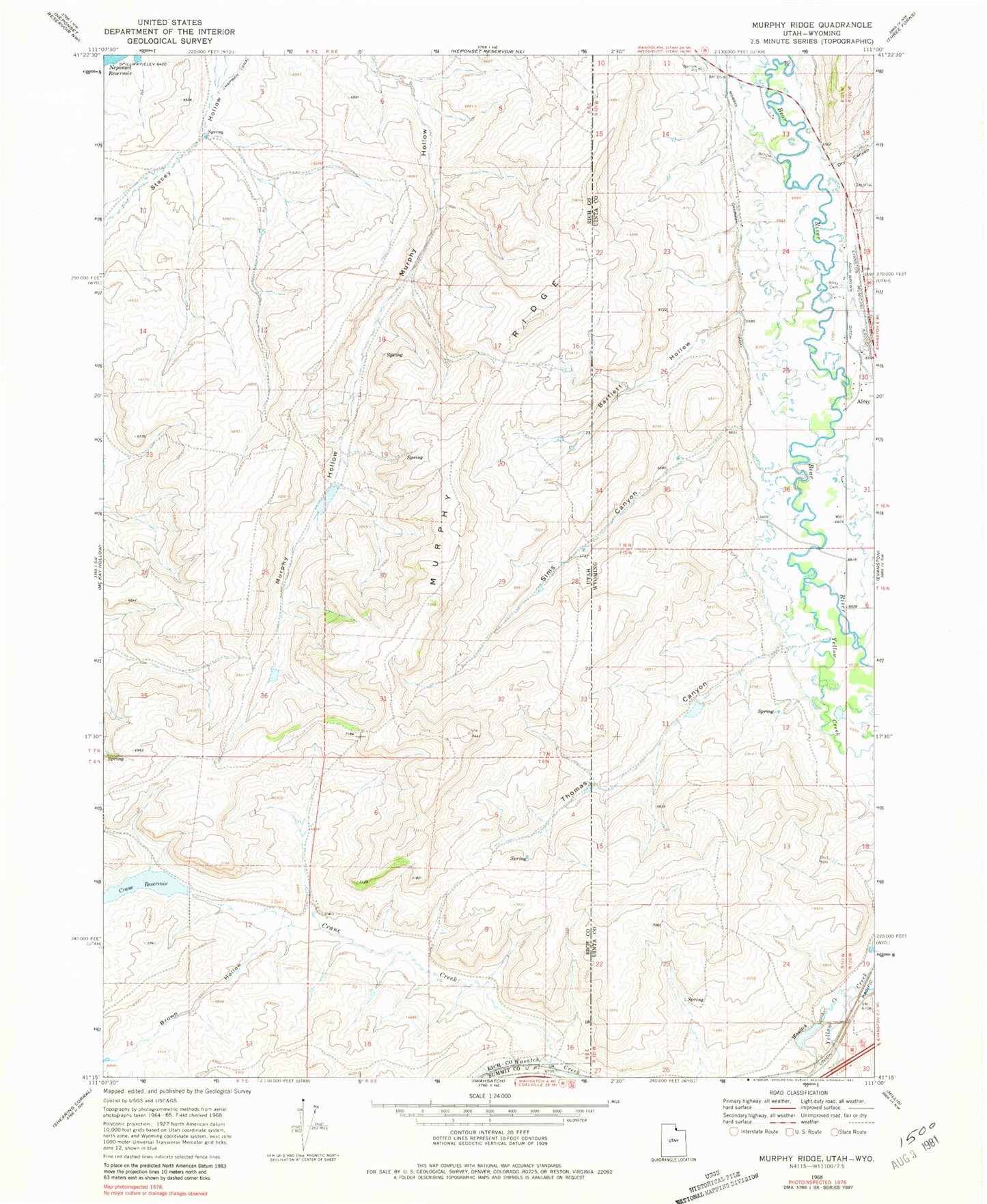 Classic USGS Murphy Ridge Utah 7.5'x7.5' Topo Map Image