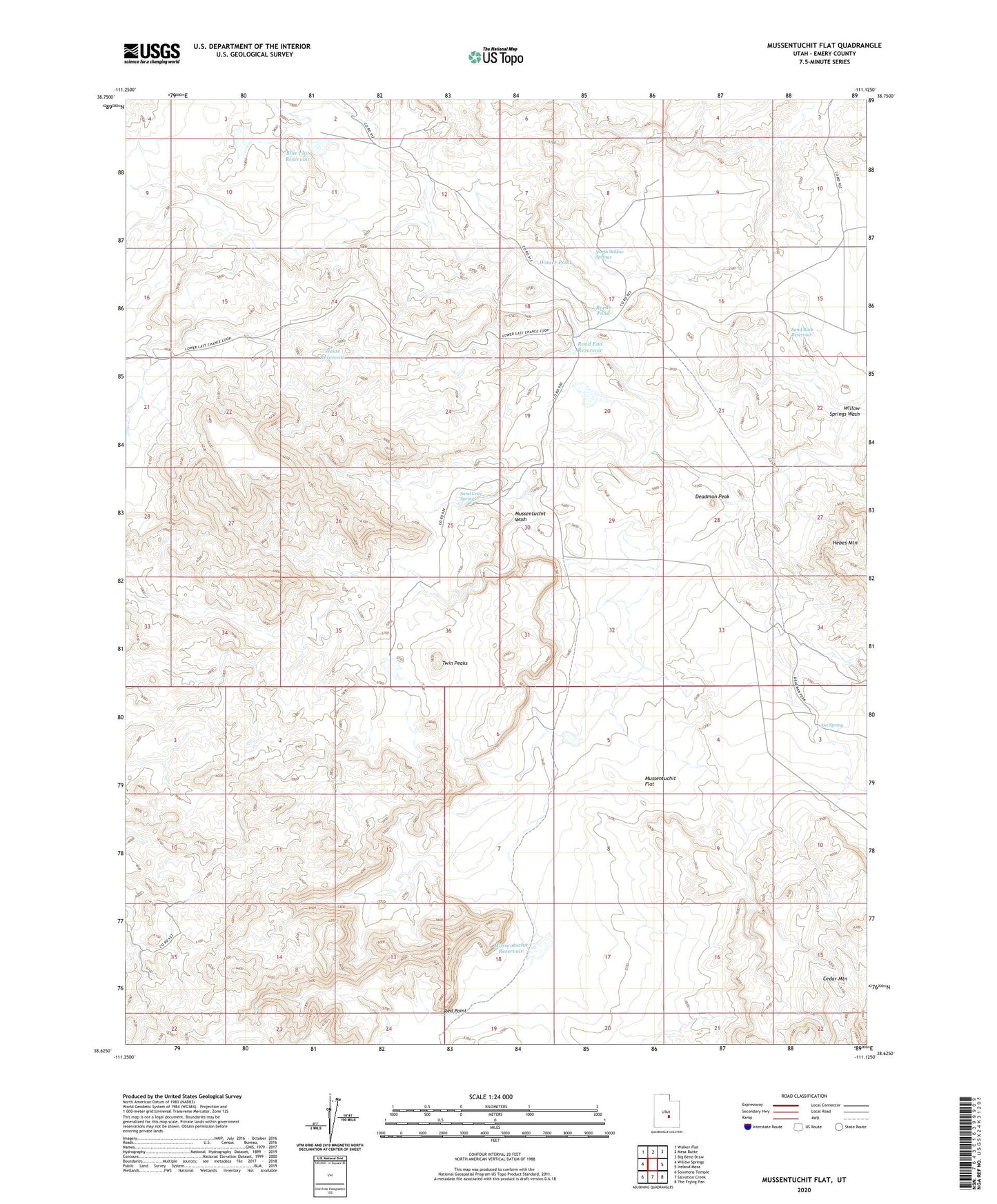 Mussentuchit Flat Utah US Topo Map Image
