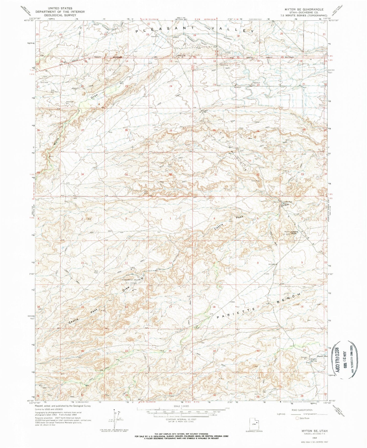 Classic USGS Myton SE Utah 7.5'x7.5' Topo Map Image