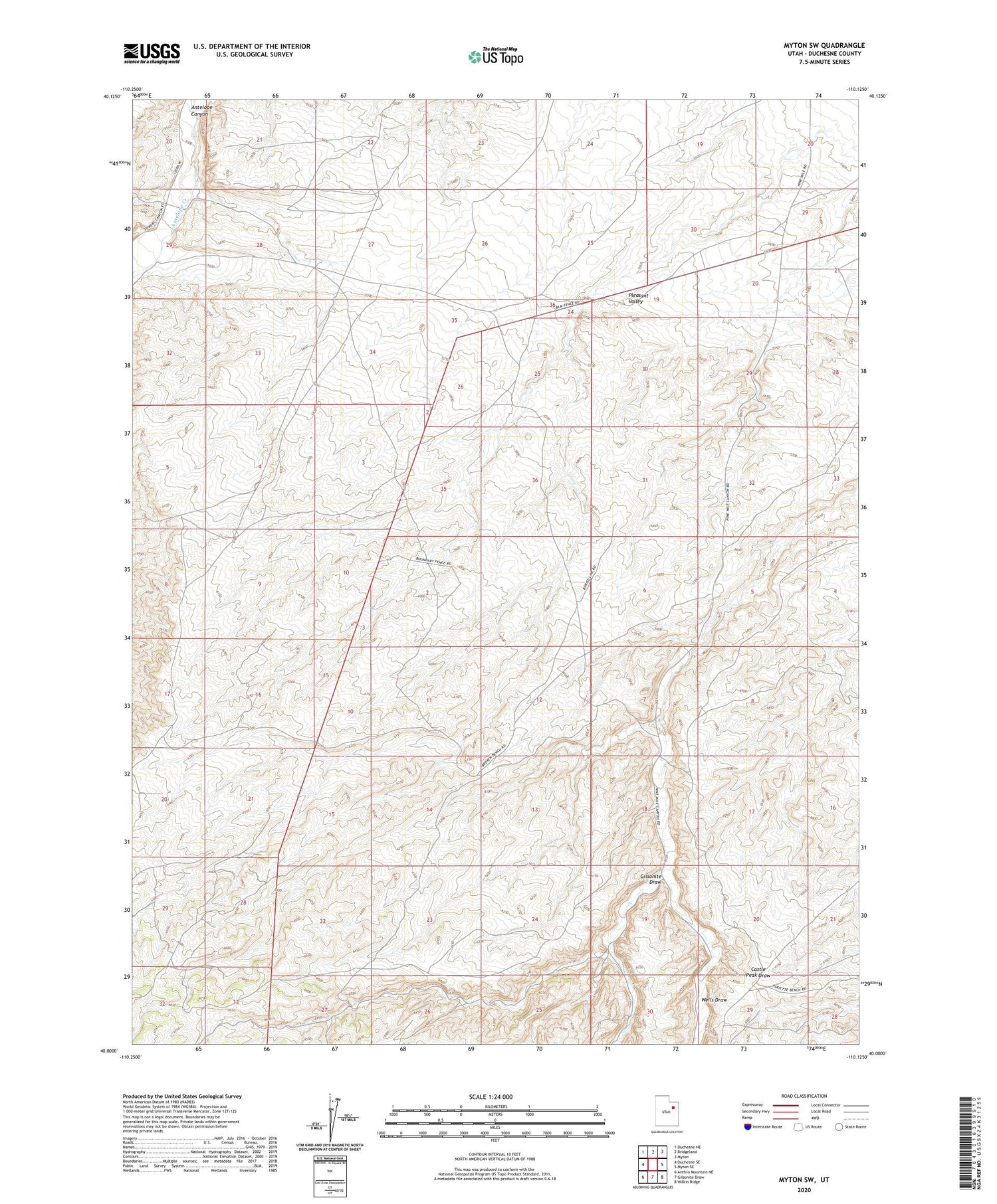 Myton SW Utah US Topo Map Image