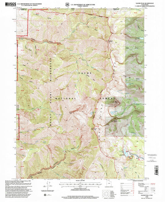 Classic USGS Naomi Peak Utah 7.5'x7.5' Topo Map Image