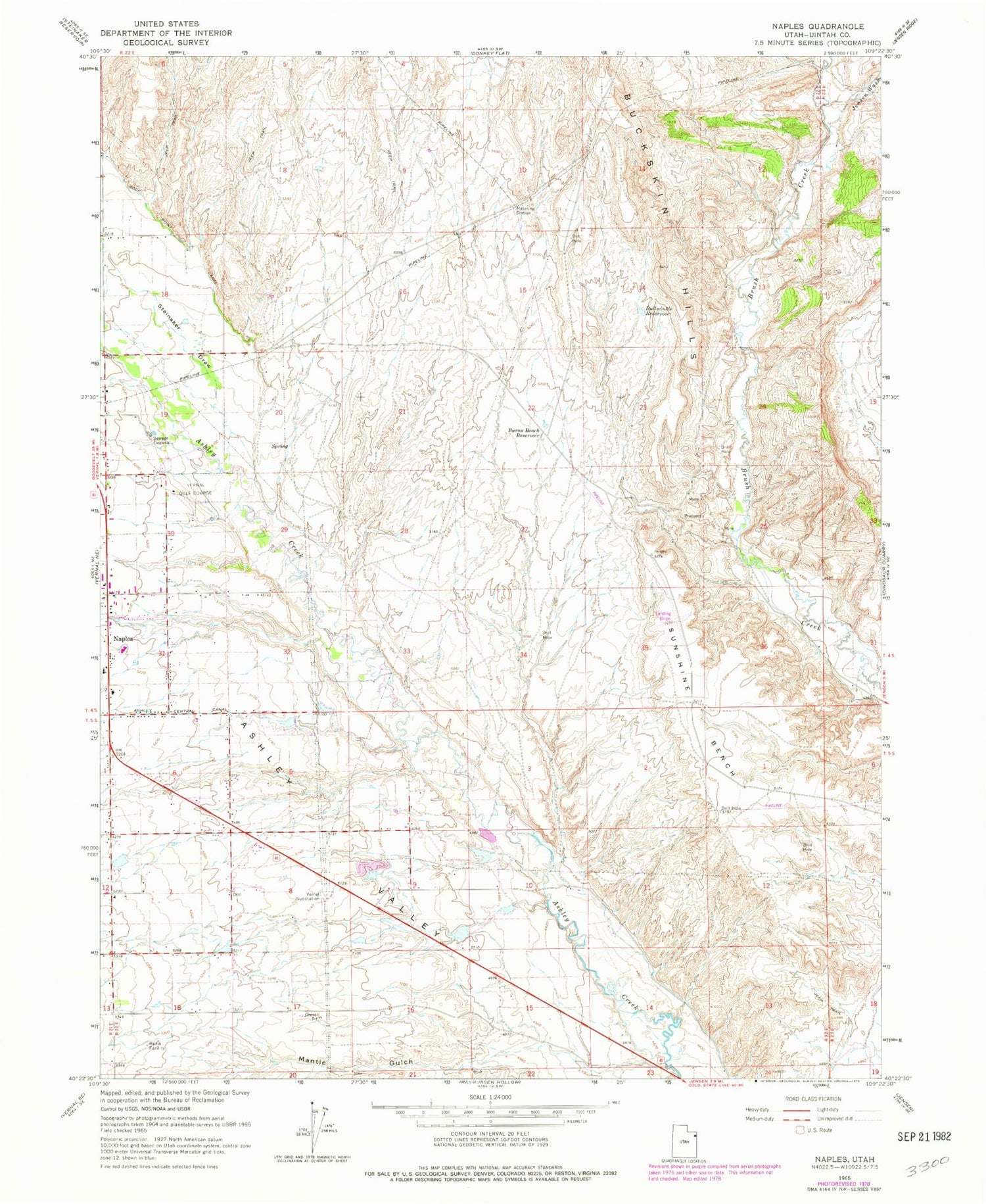 Classic USGS Naples Utah 7.5'x7.5' Topo Map Image