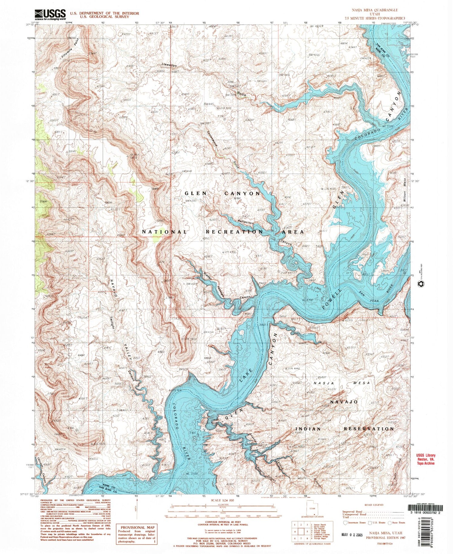 Classic USGS Nasja Mesa Utah 7.5'x7.5' Topo Map Image