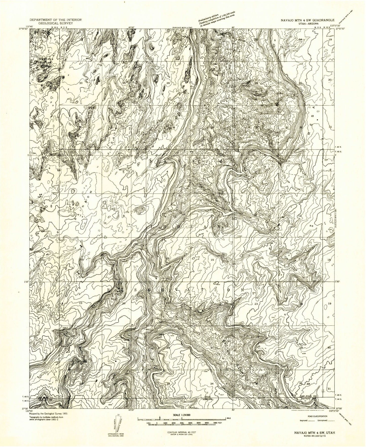 Classic USGS Deep Canyon South Utah 7.5'x7.5' Topo Map Image