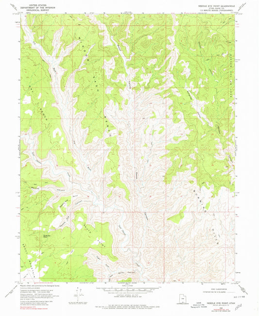 Classic USGS Needle Eye Point Utah 7.5'x7.5' Topo Map Image