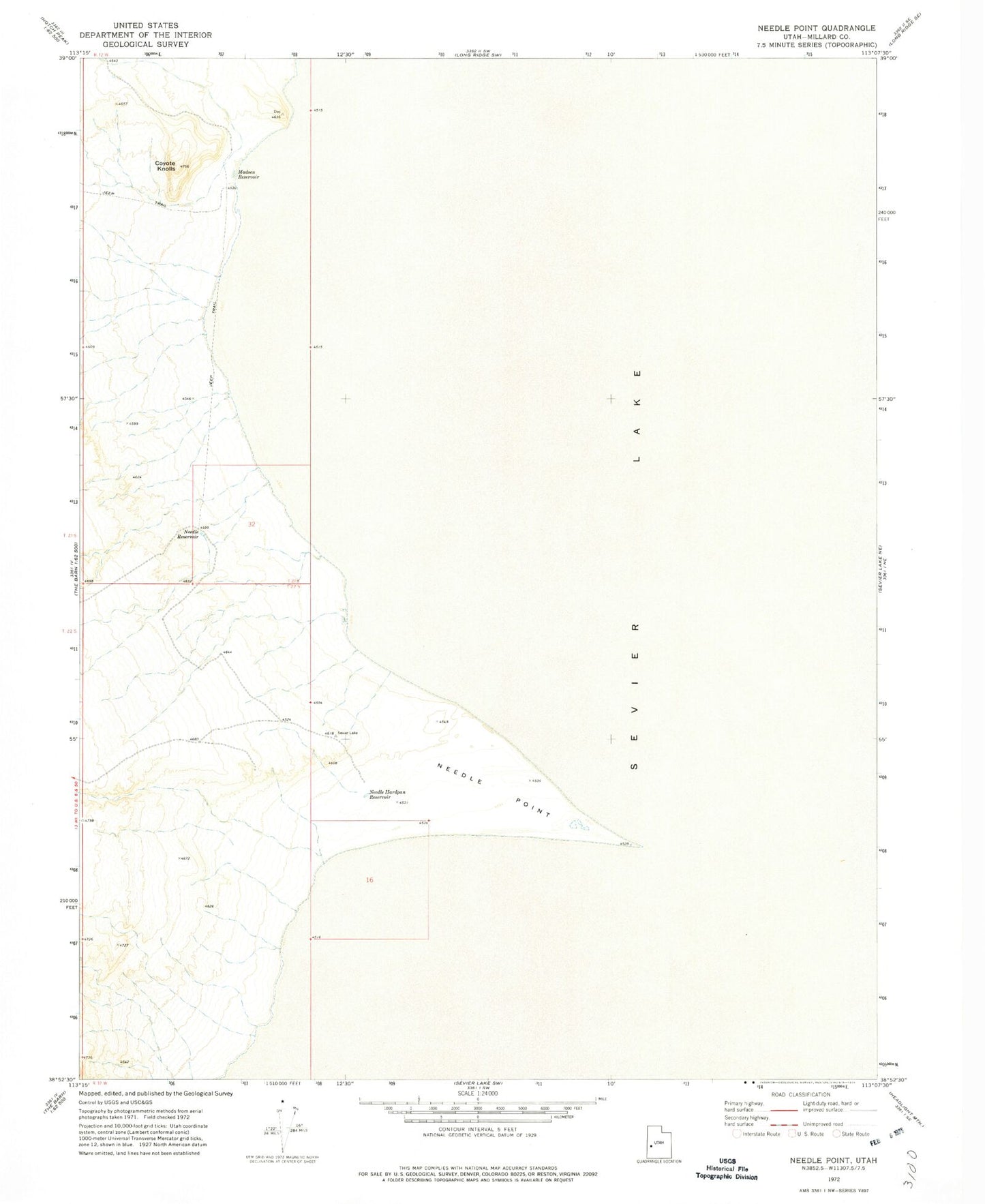 Classic USGS Needle Point Utah 7.5'x7.5' Topo Map Image
