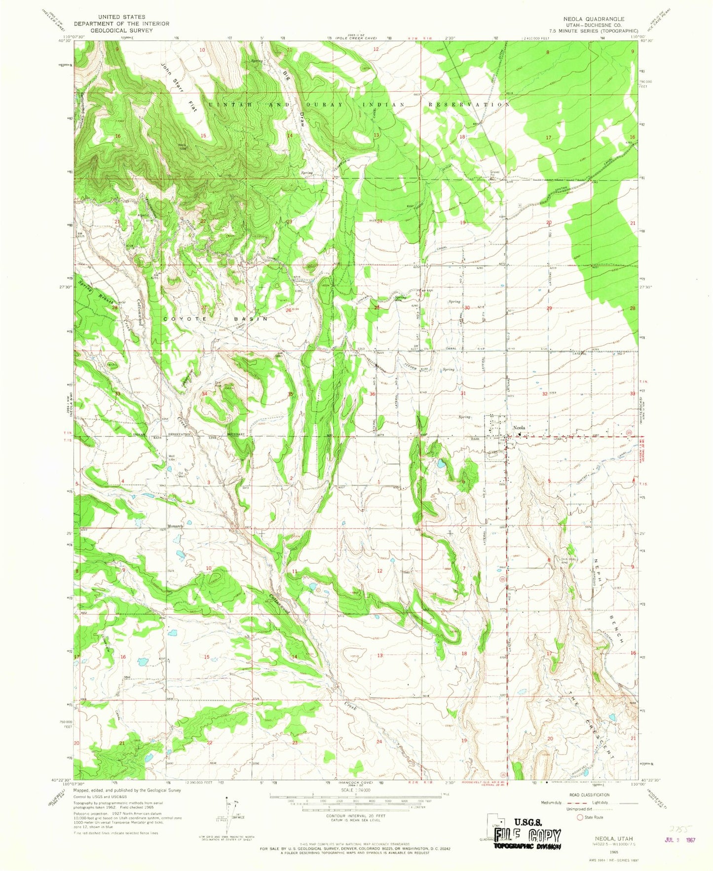 Classic USGS Neola Utah 7.5'x7.5' Topo Map Image