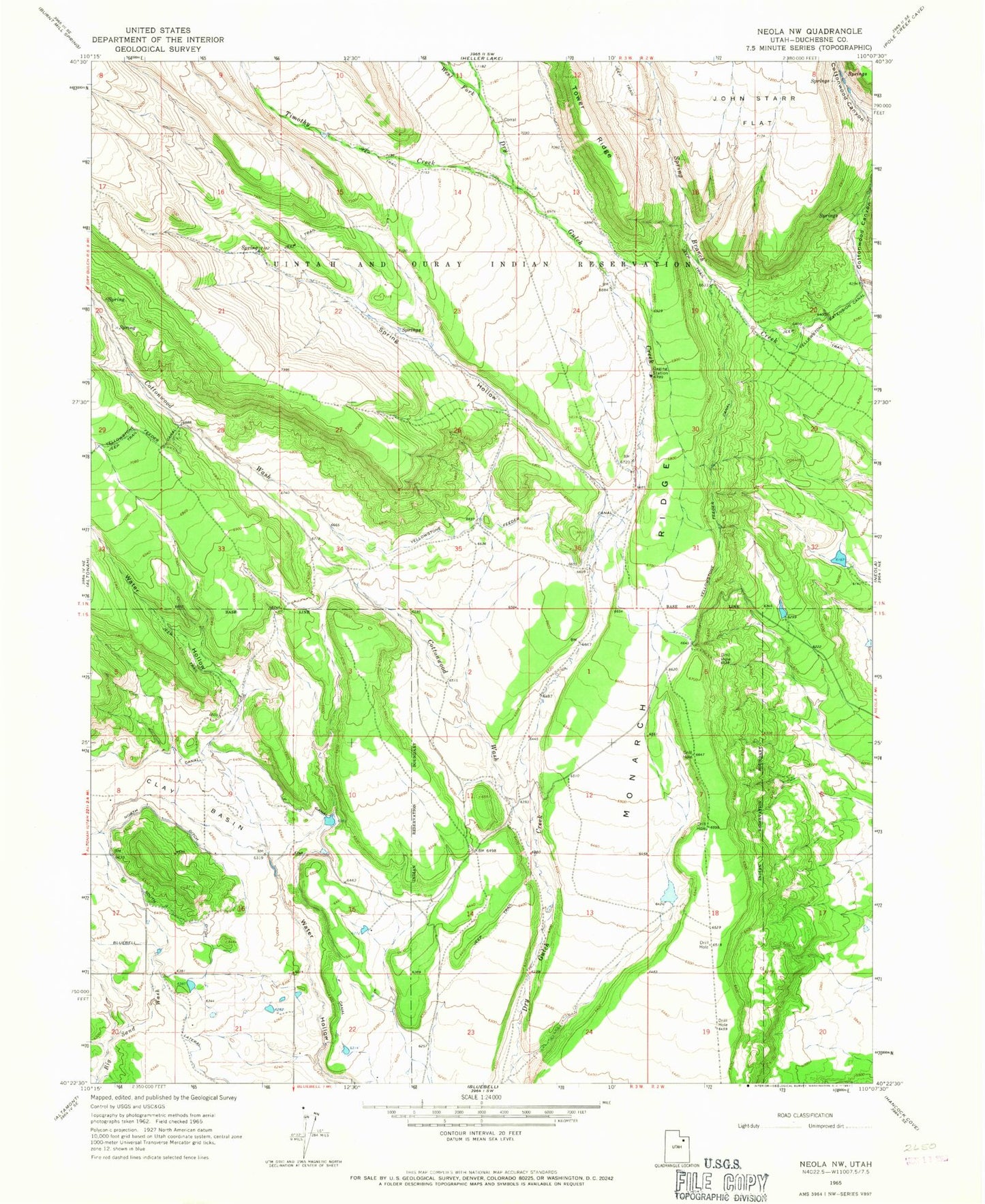 Classic USGS Neola NW Utah 7.5'x7.5' Topo Map Image